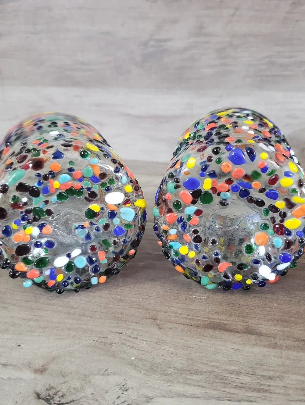 Set Of 2 Mexican Handblown Confetti Rock Glass Juice/Tumbler Glasses 4 Inches